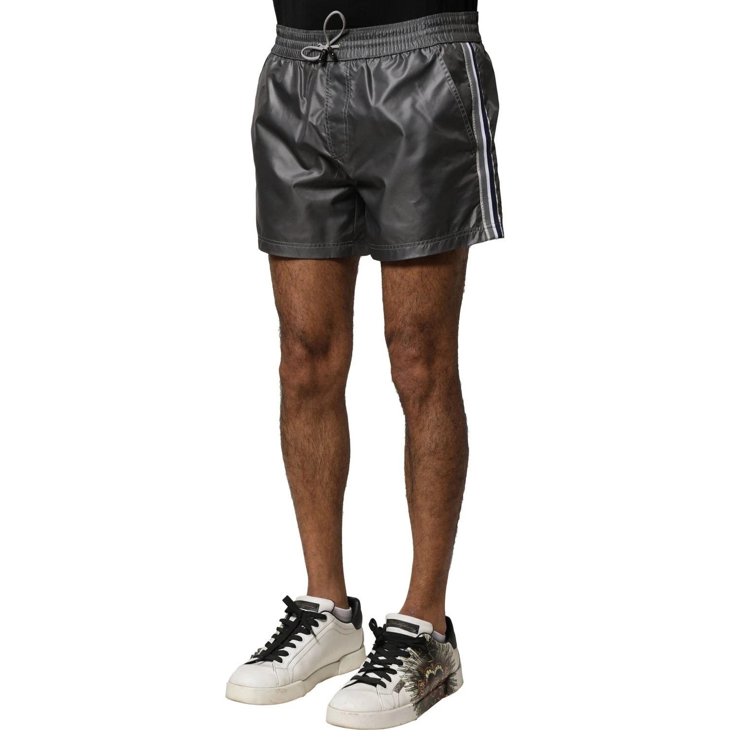 Gray Polyester Mid Waist Casual Bermuda Shorts
