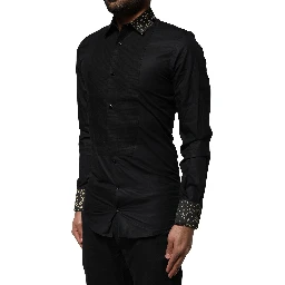 Black Cotton GOLD Long Sleeves Dress Shirt