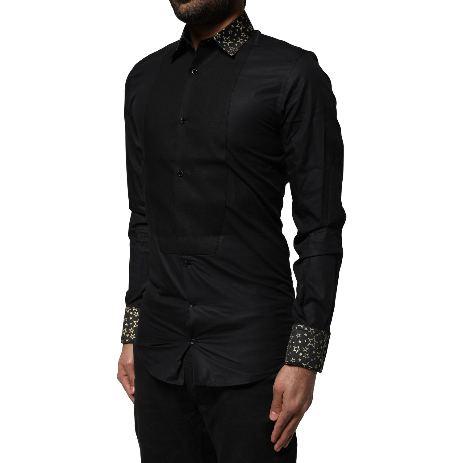 Black Cotton GOLD Long Sleeves Dress Shirt