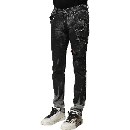 Black Washed Embellished Skinny Denim Jeans