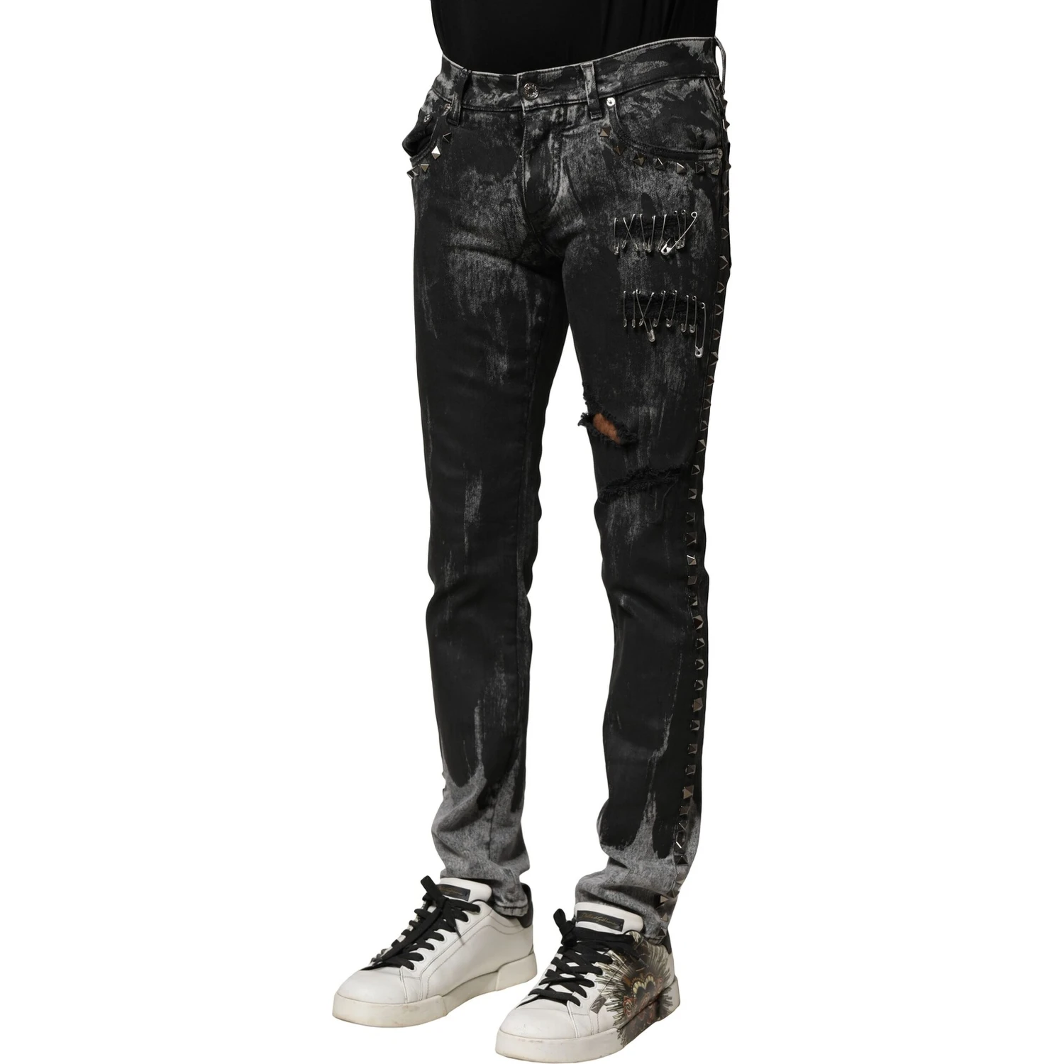 Black Washed Embellished Skinny Denim Jeans