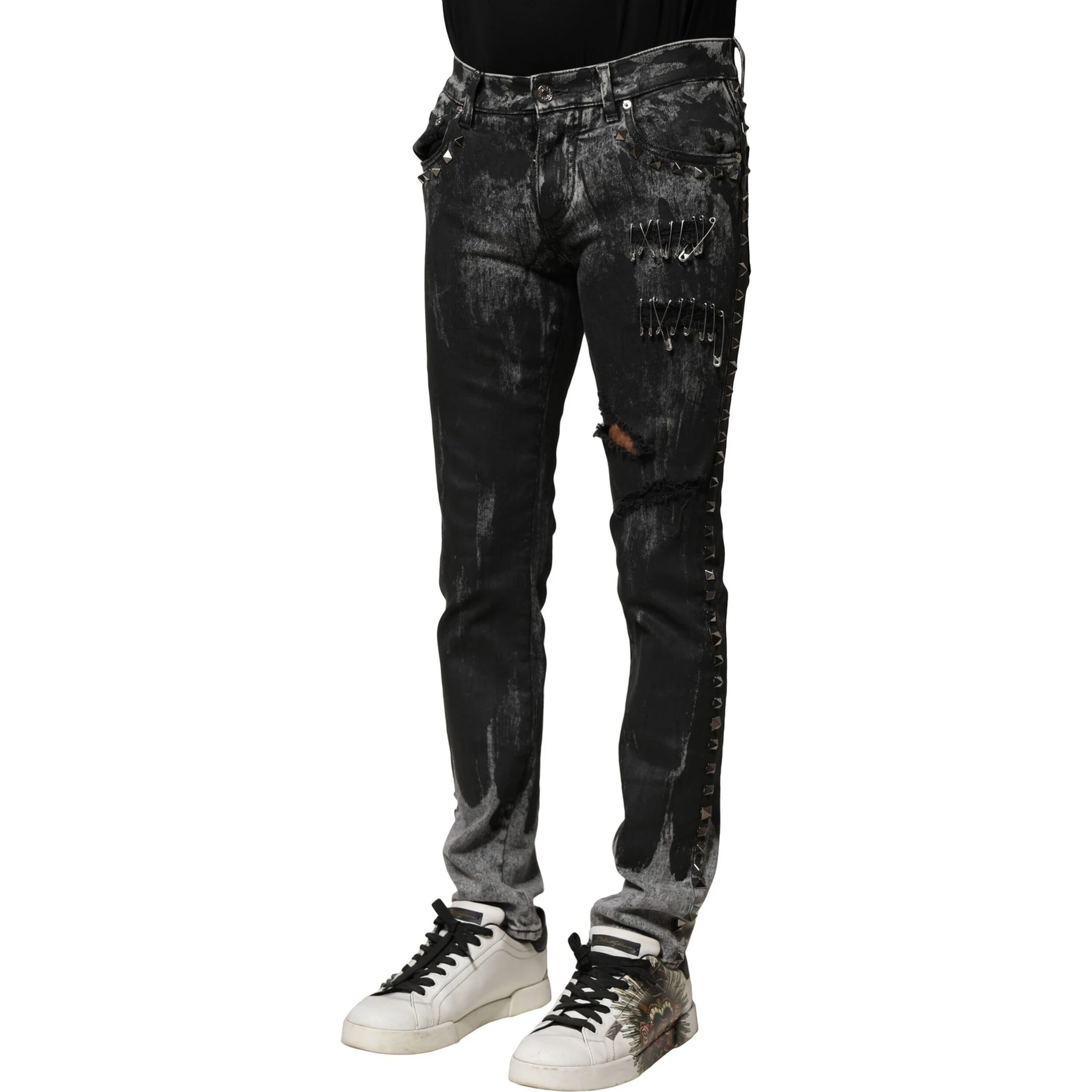 Black Washed Embellished Skinny Denim Jeans