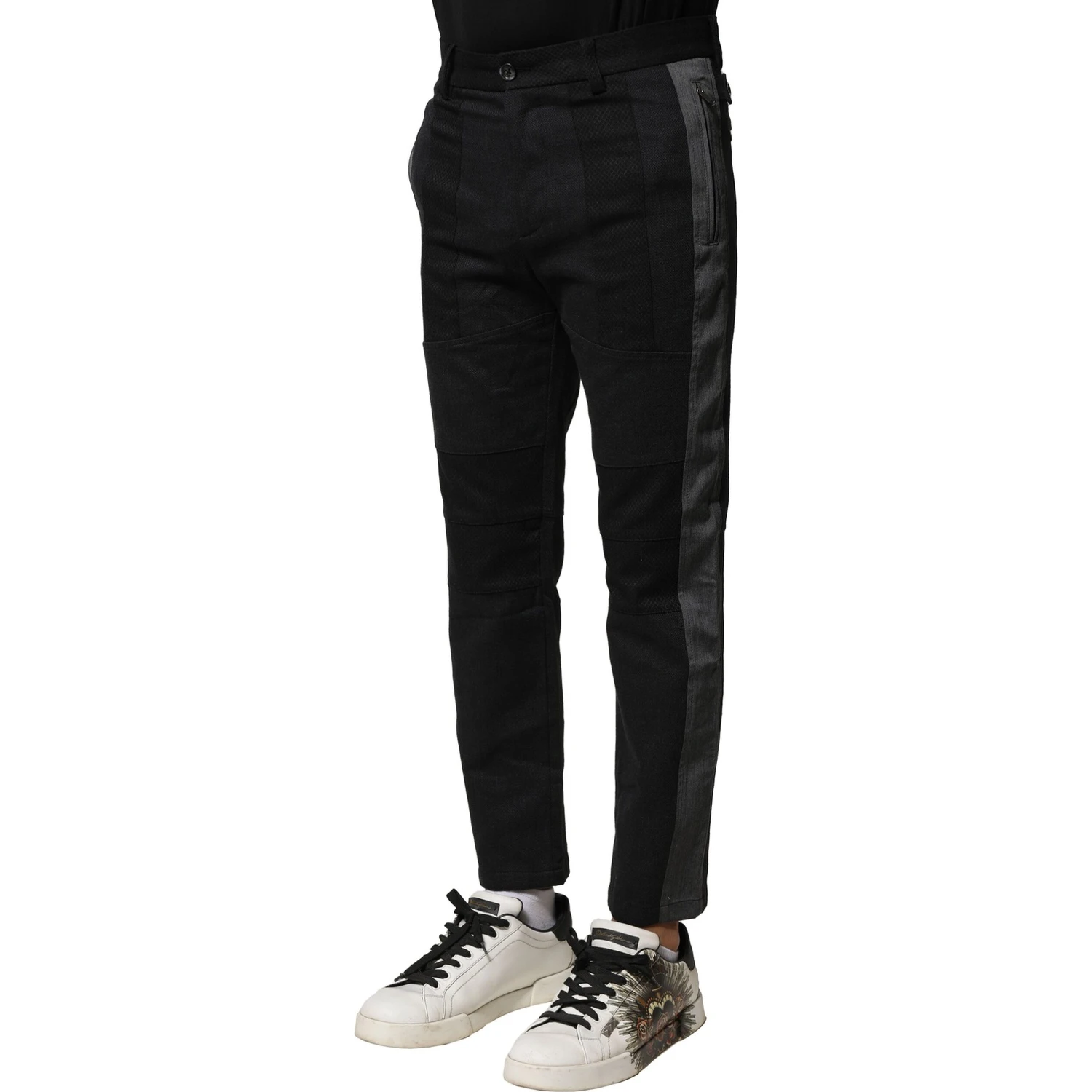 Black Gray Cotton Tapered Men Pants