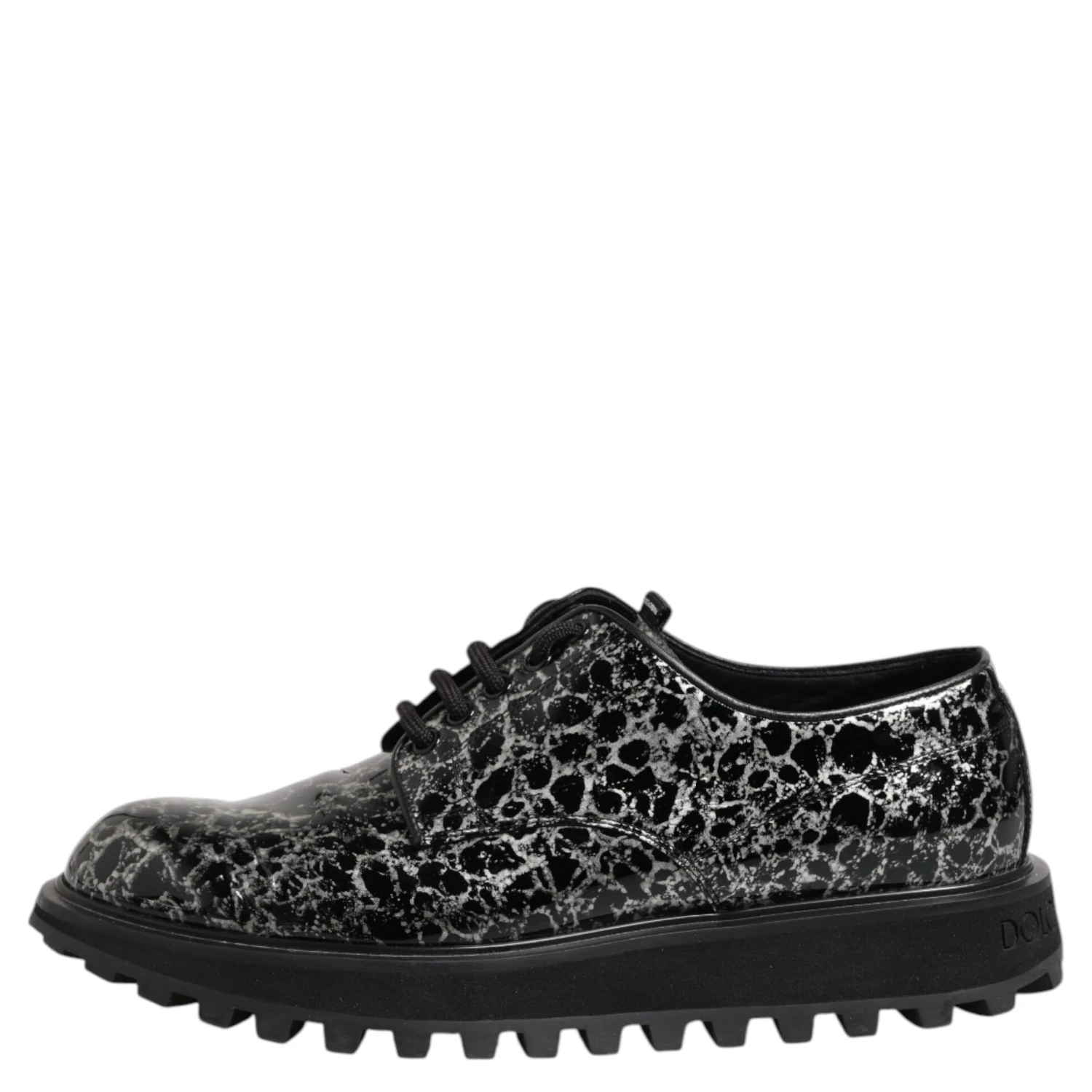 Black White Calfskin Chunky Derby Shoes