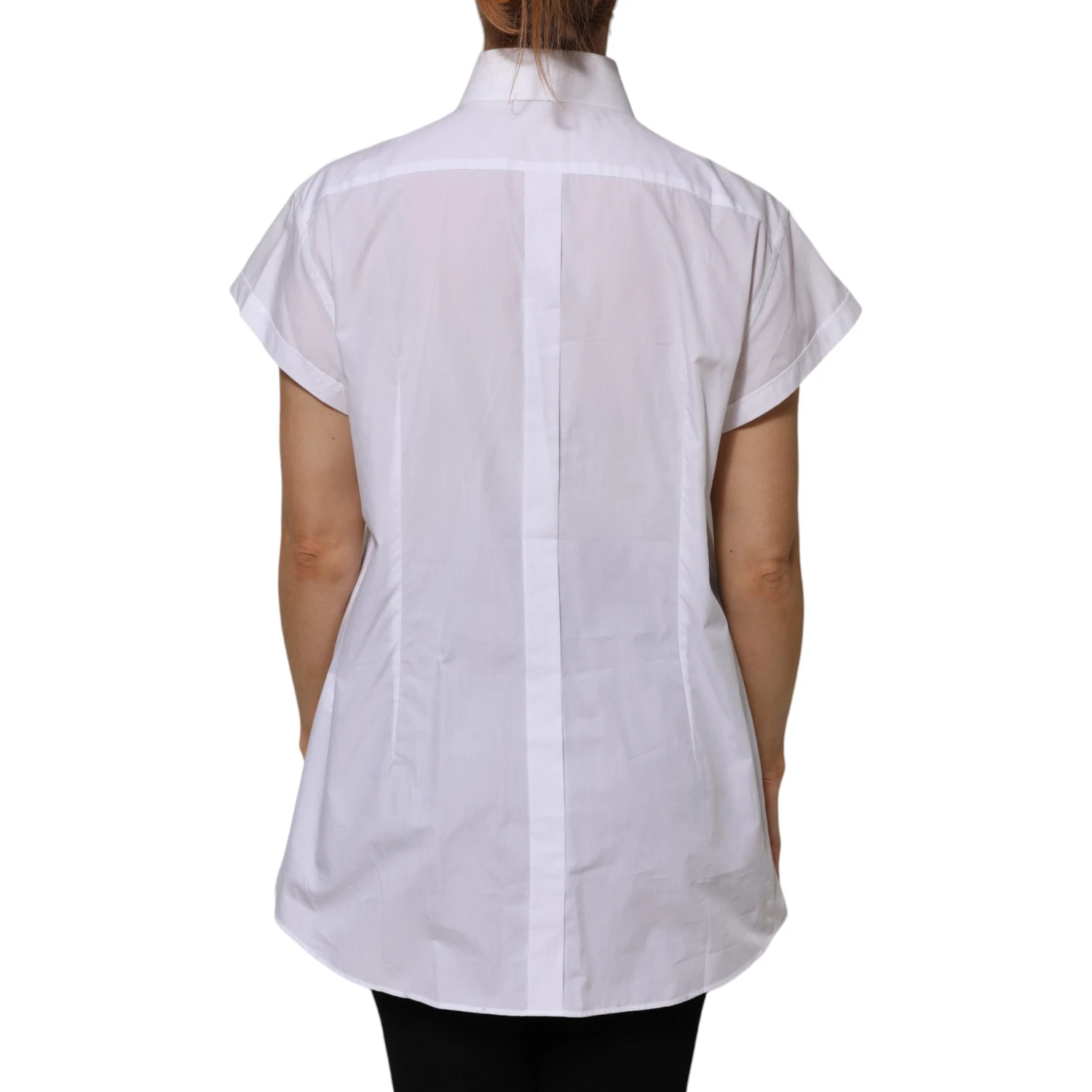 White Cotton Collared Short Sleeves Top