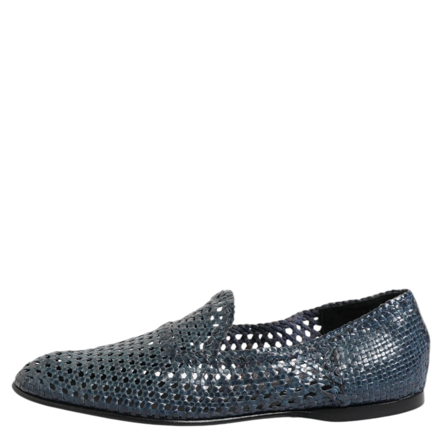 Blue Woven Leather Slip On Loafers Shoes
