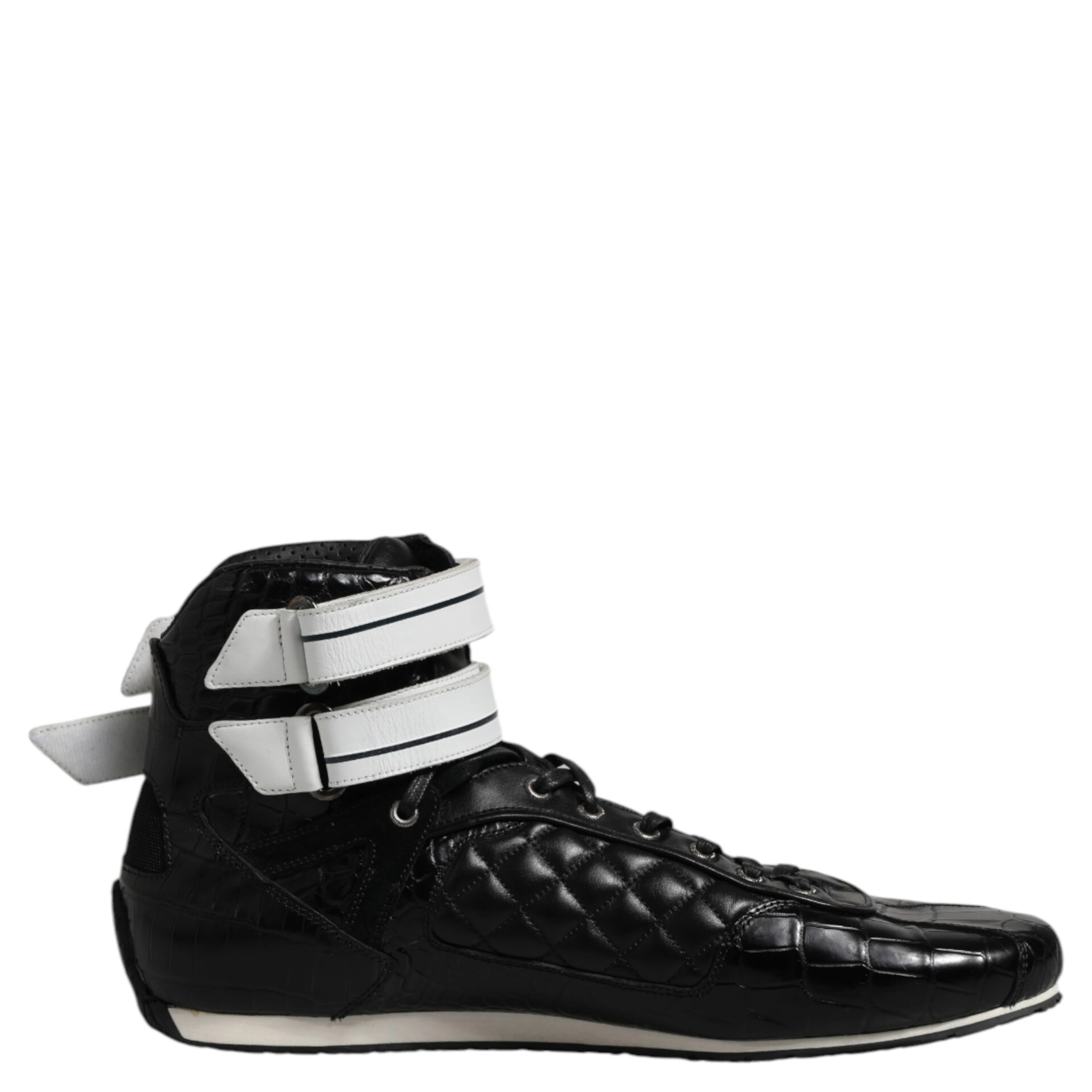 Black Quilted Leather Lace Up Sneakers Shoes