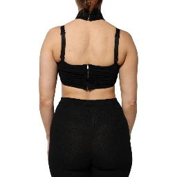 Black Cropped Viscose Halter Bustier Top