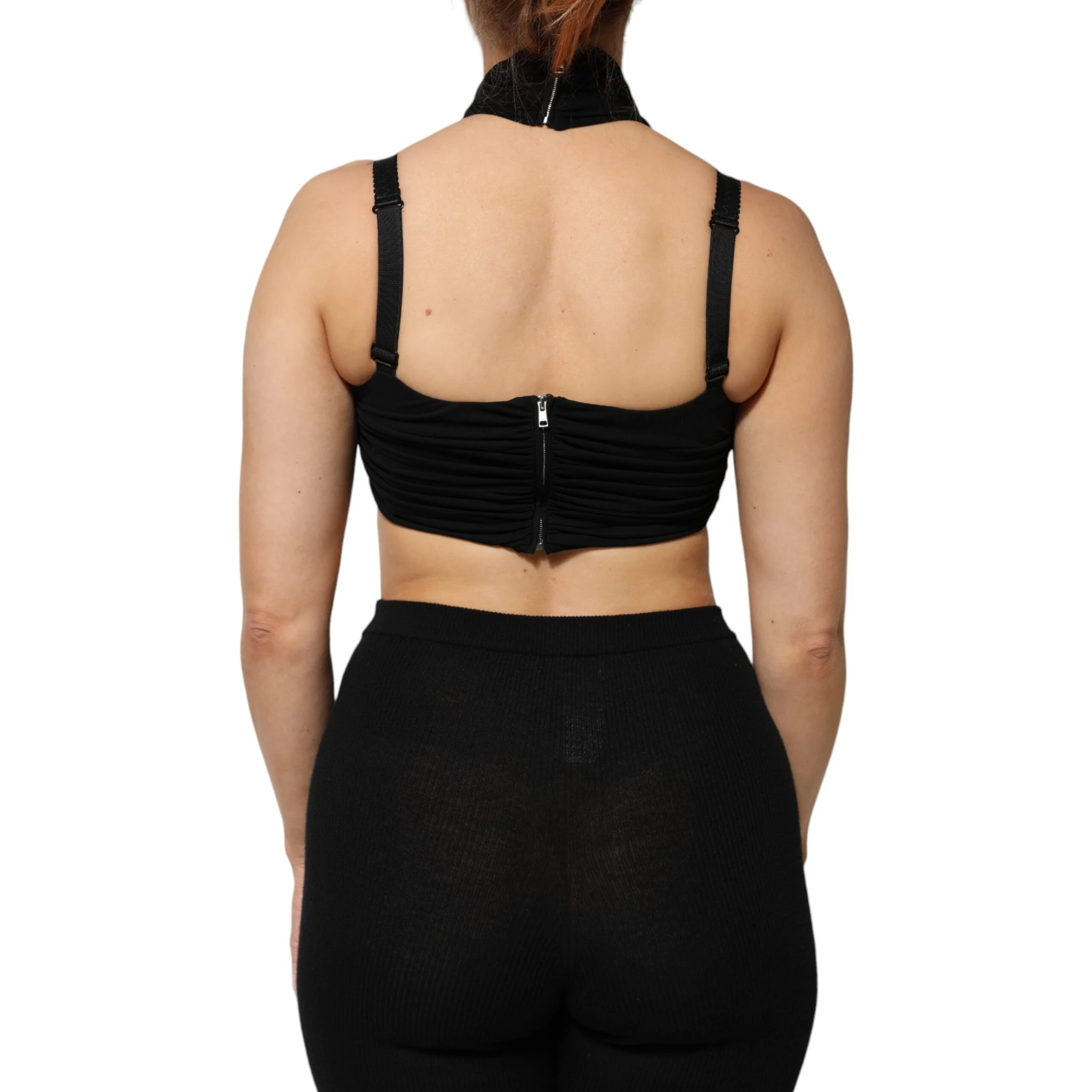 Black Cropped Viscose Halter Bustier Top