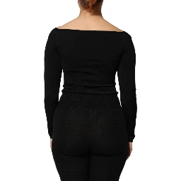 Black Viscose Long Sleeve Pullover Blouse Top