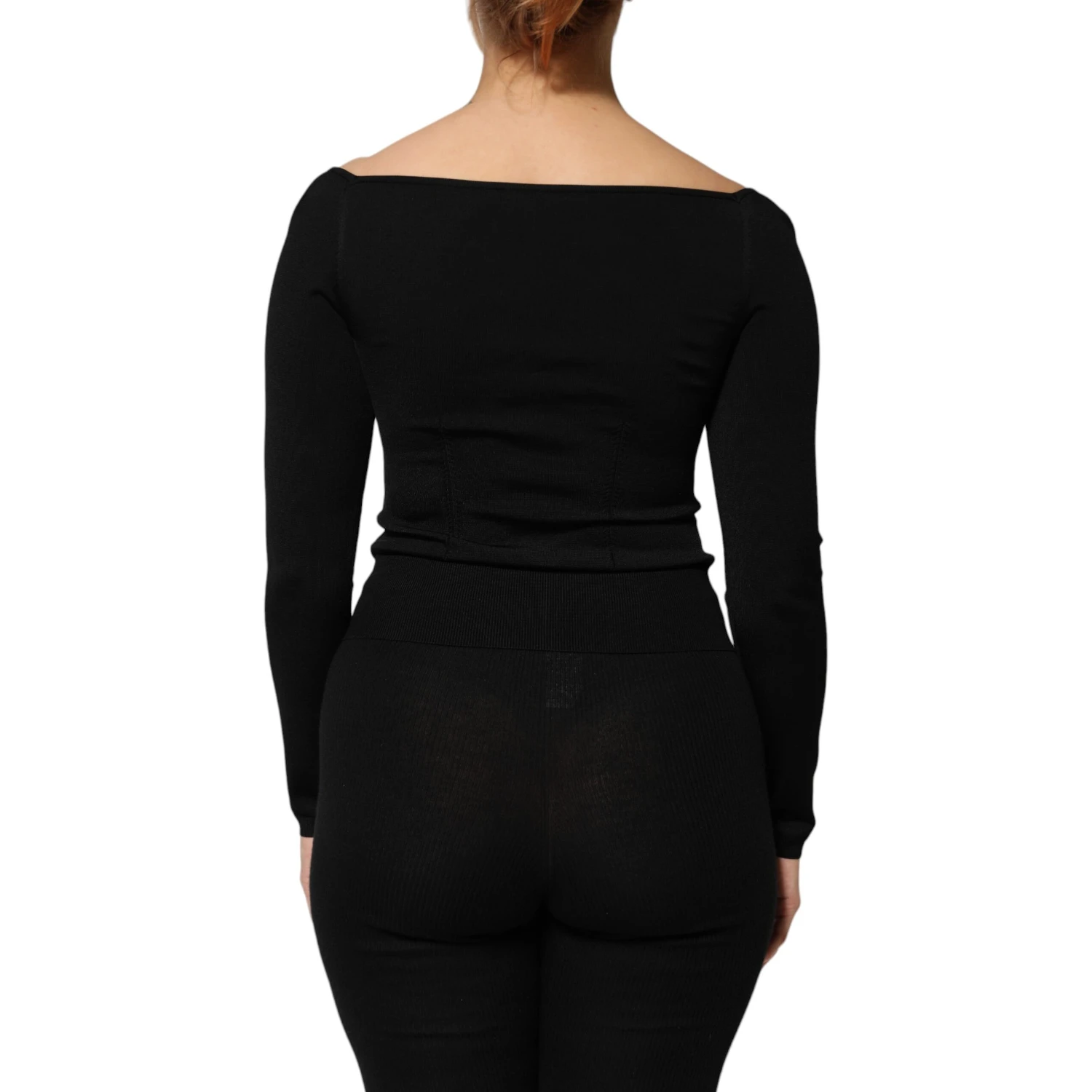 Black Viscose Long Sleeve Pullover Blouse Top
