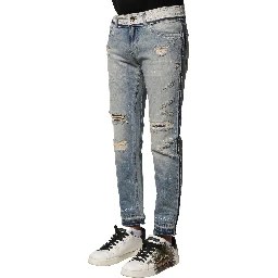 Light Blue Tattered Straight Men Denim Jeans
