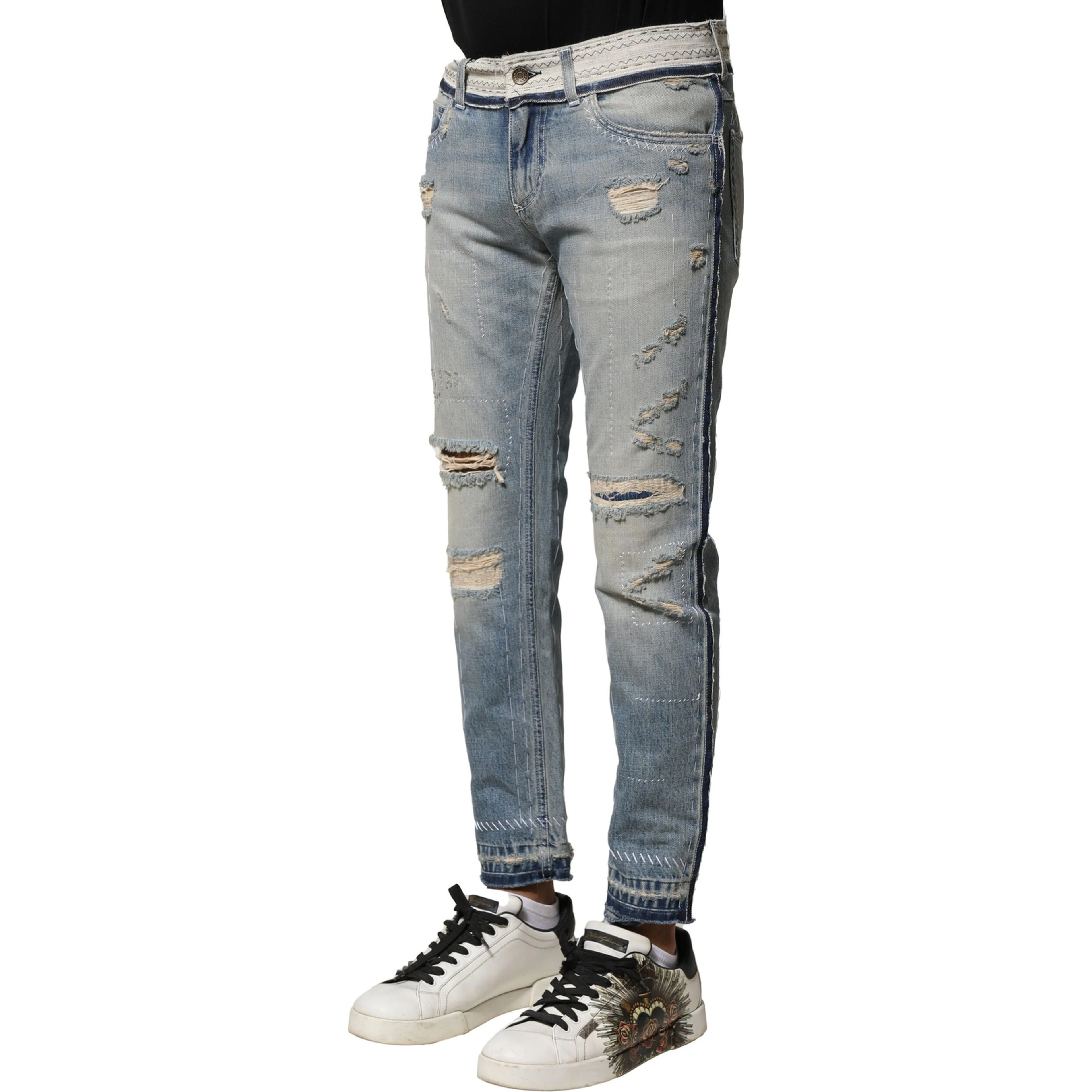 Light Blue Tattered Straight Men Denim Jeans