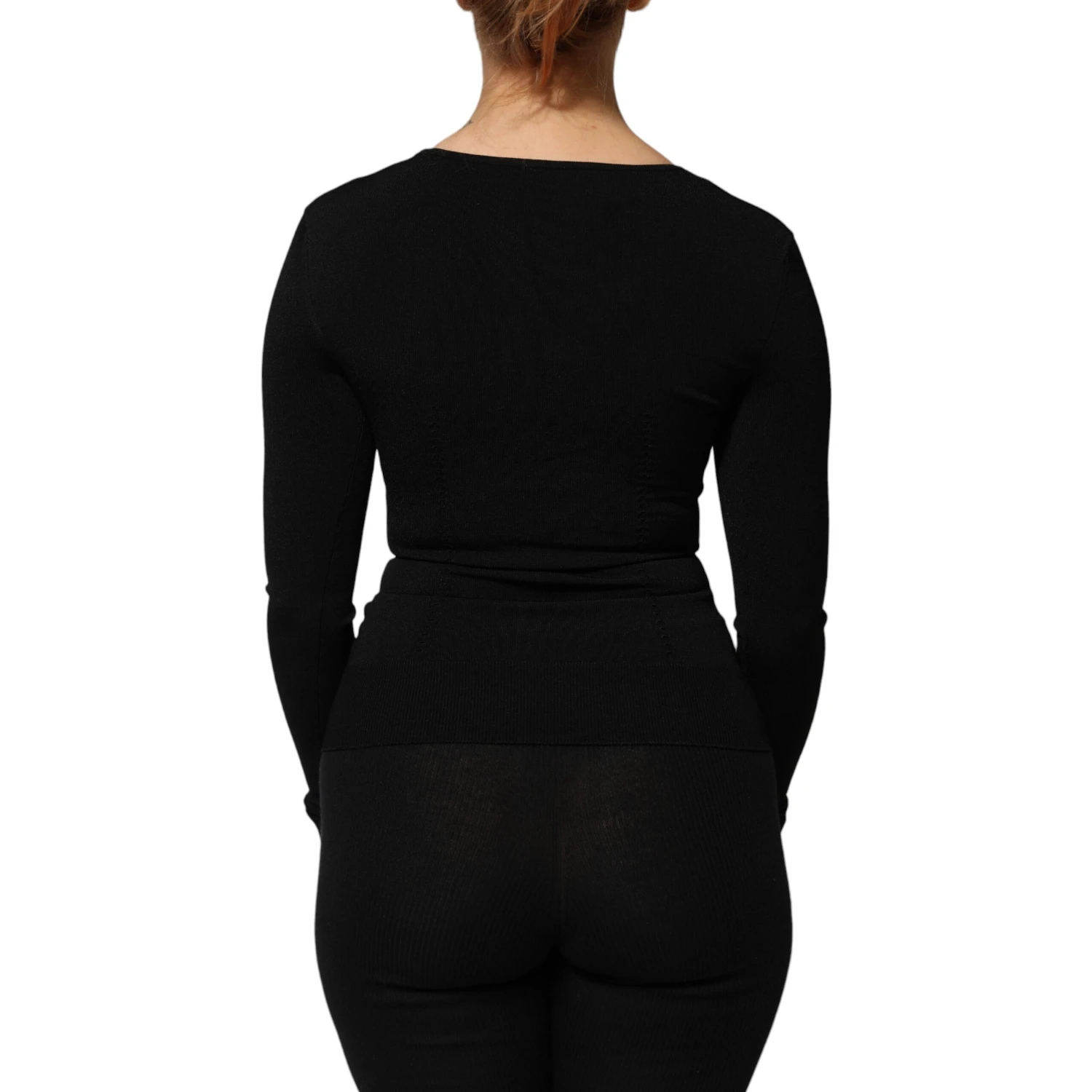 Black Square Neck Long Sleeves Pullover Top