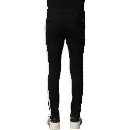 Black Wool Men Skinny Mid Waist Pants