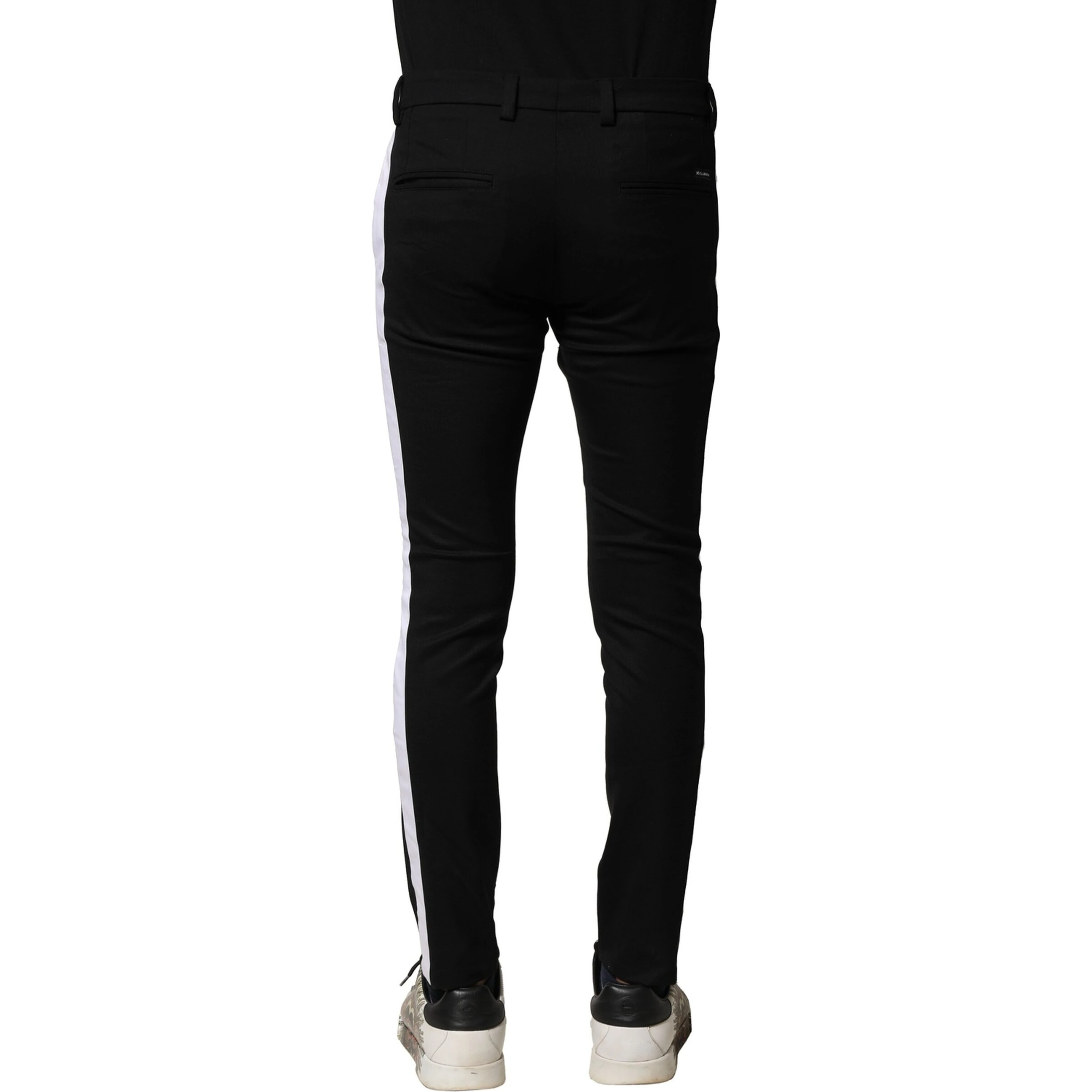 Black Wool Men Skinny Mid Waist Pants