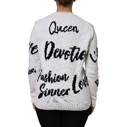 White Wool Knit Crew Neck Pullover Sweater