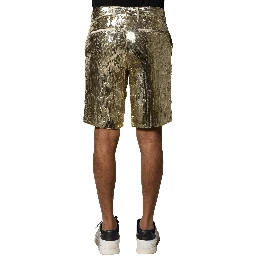 Gold Sequin Polyester Embellished Bermuda Shorts