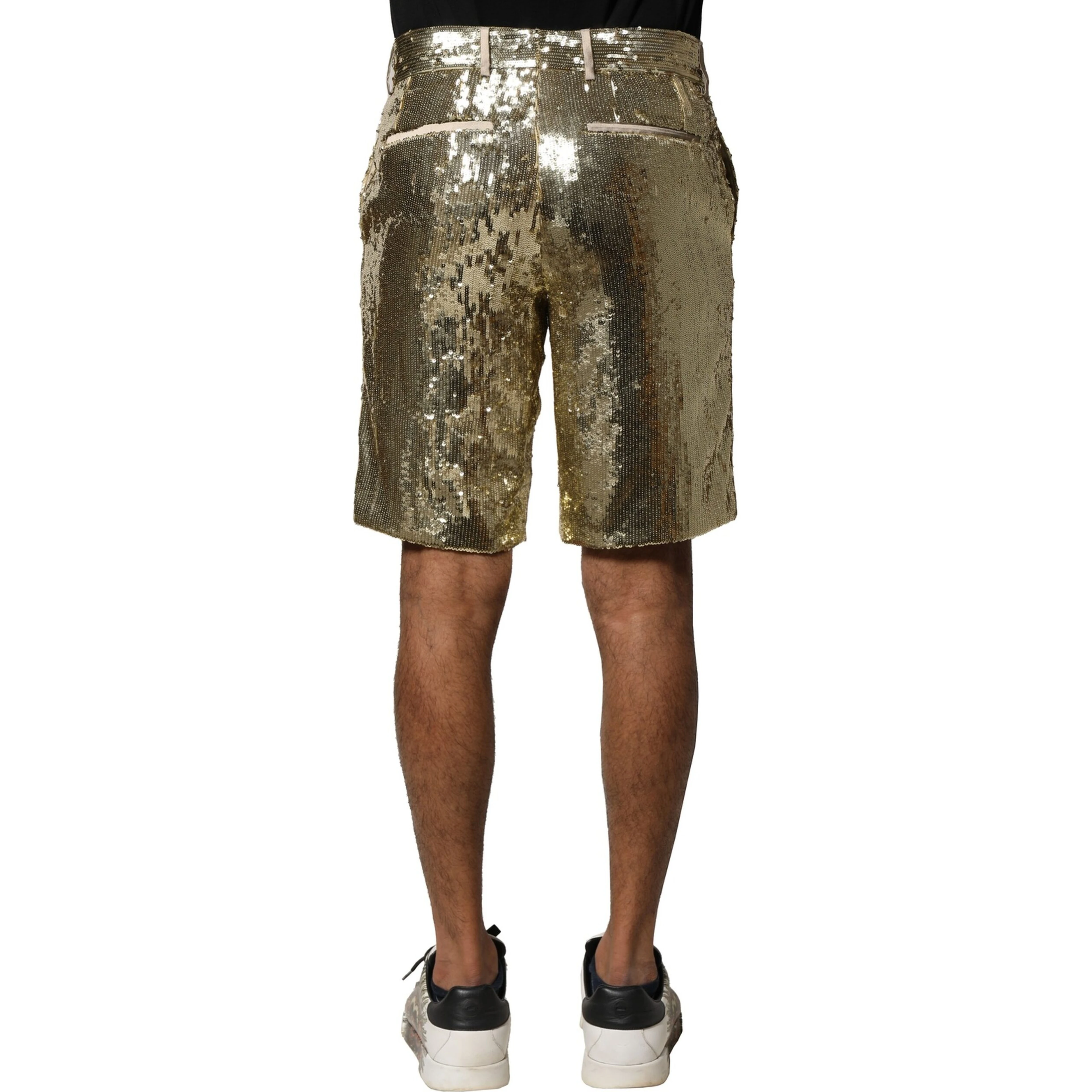 Gold Sequin Polyester Embellished Bermuda Shorts