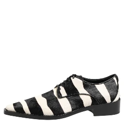 Black White Zebra Pony Fur Dress Shoes