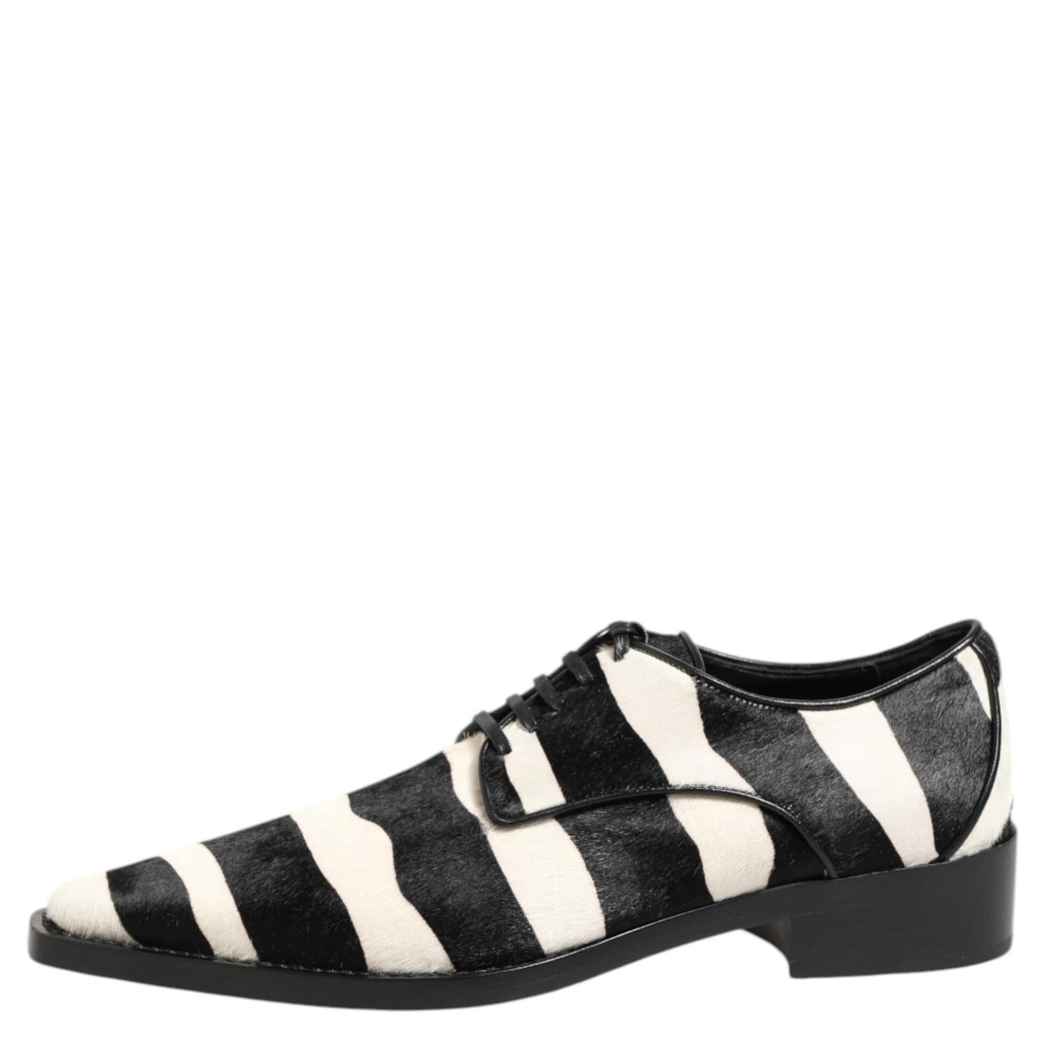 Black White Zebra Pony Fur Dress Shoes