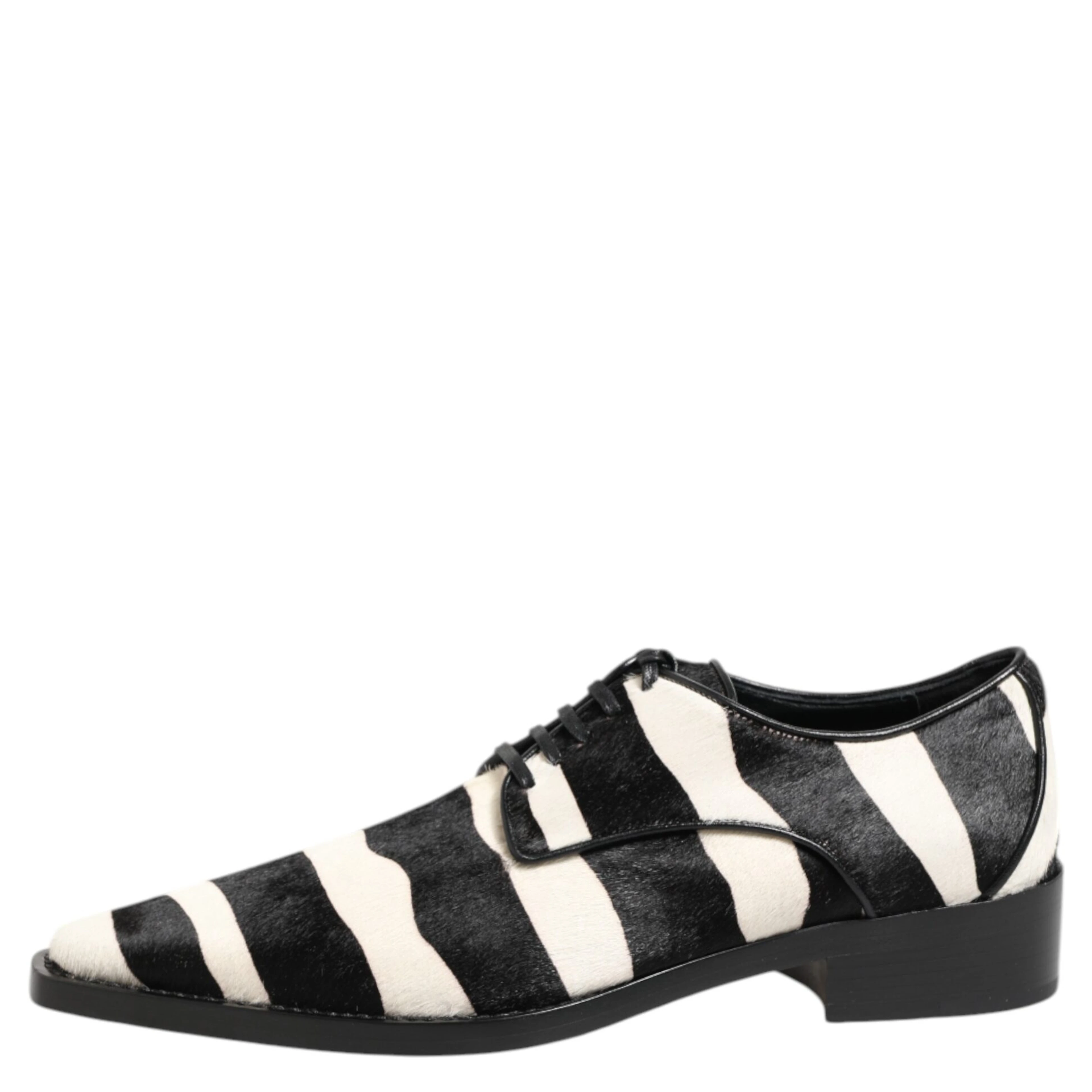 Black White Zebra Pony Fur Dress Shoes