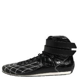 Black Quilted Leather Lace Up Sneakers Shoes