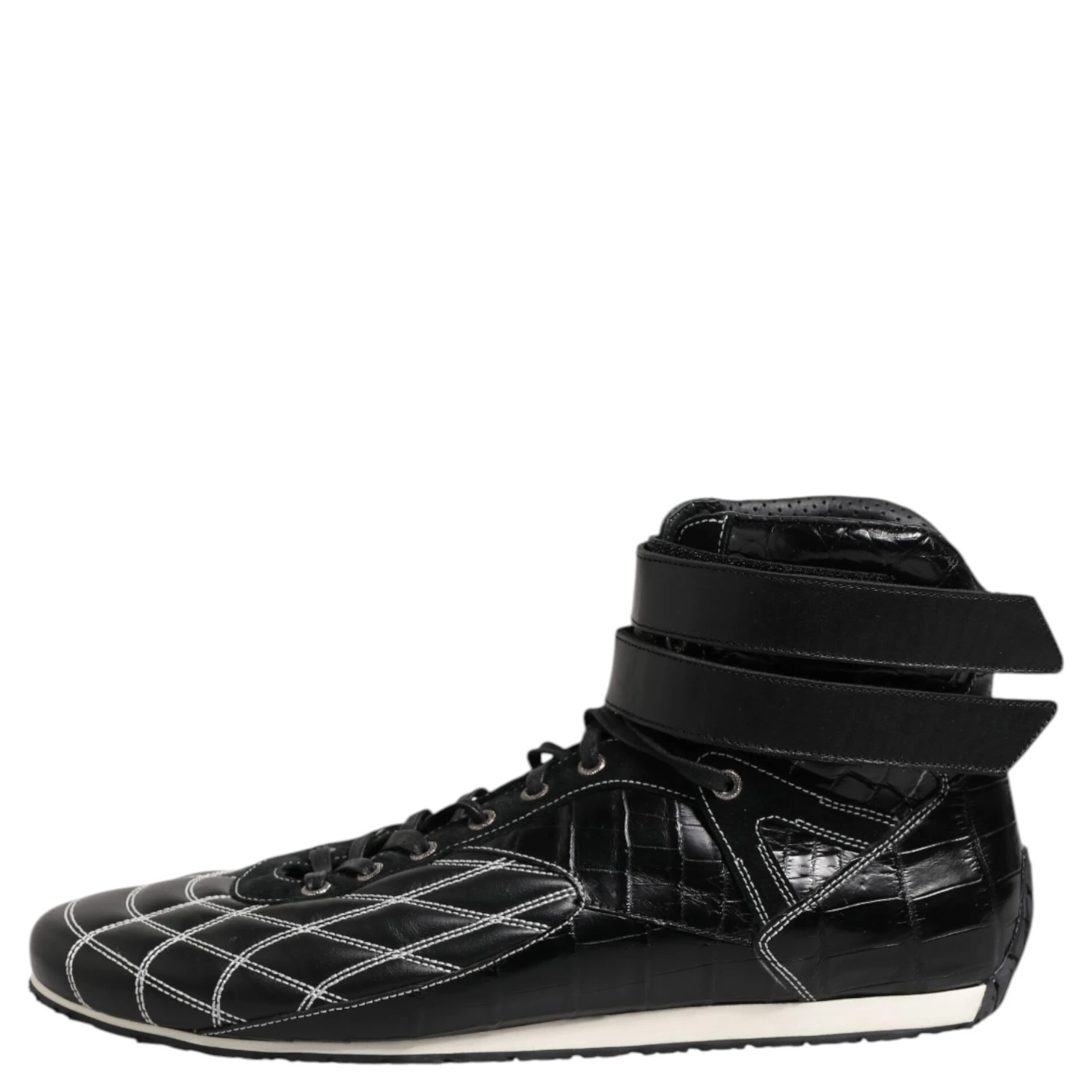 Black Quilted Leather Lace Up Sneakers Shoes