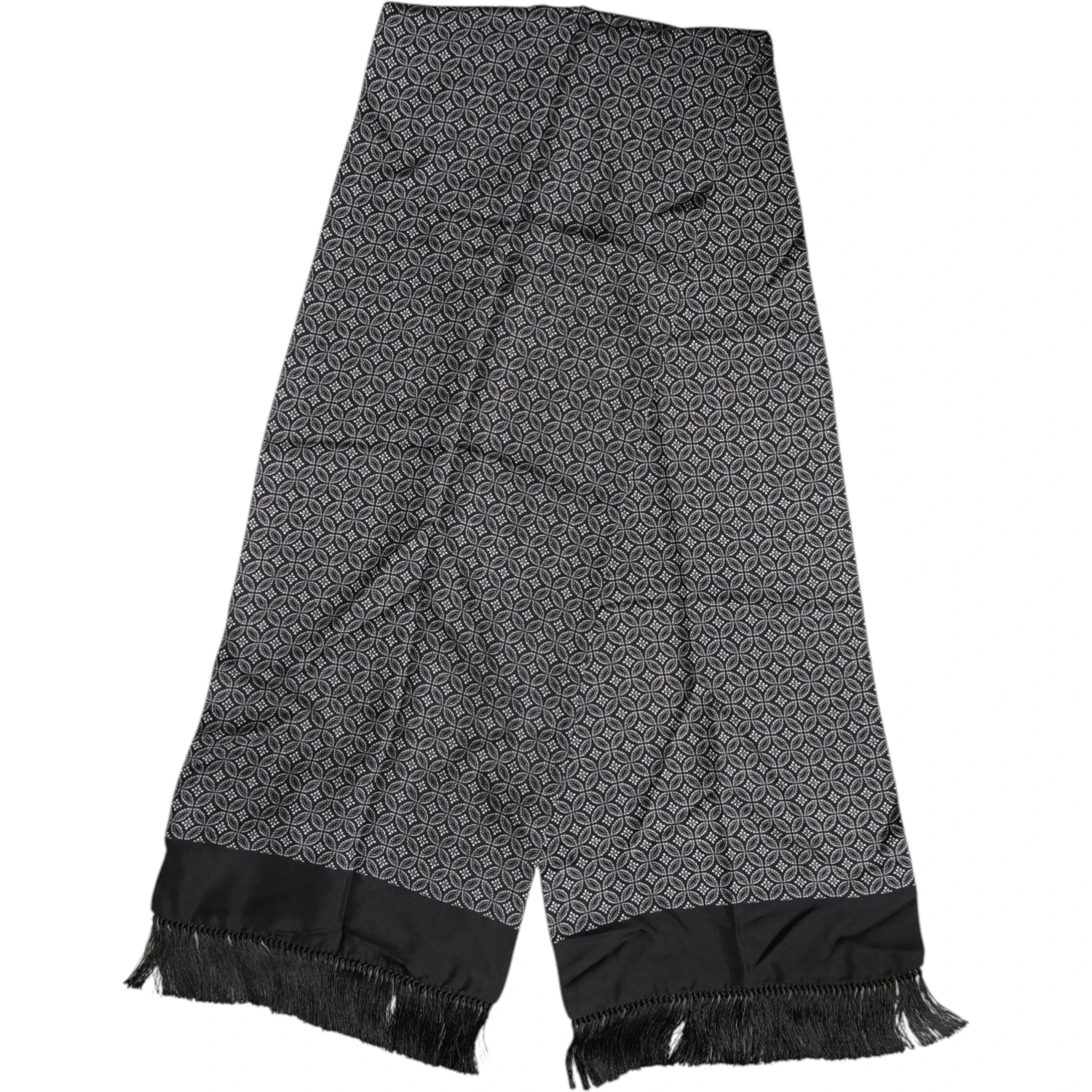 Black Patterned Fringes Men Foulard Scarf