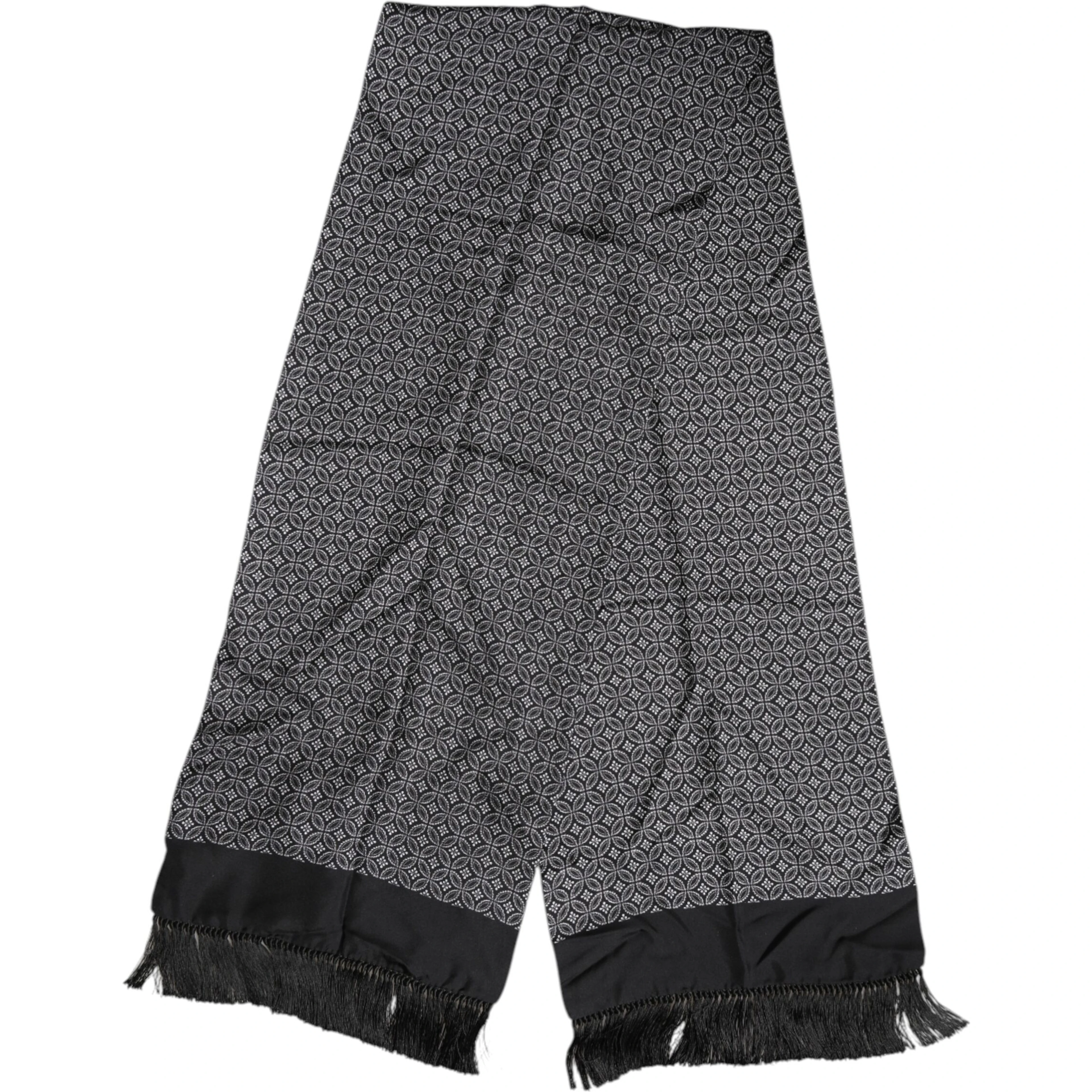 Black Patterned Fringes Men Foulard Scarf