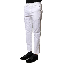 White Cotton Straight Logo Men Pants