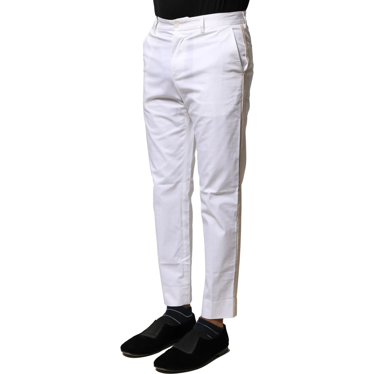 White Cotton Straight Logo Men Pants