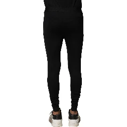 Black Nylon Elastic Logo Men Leggings Pants