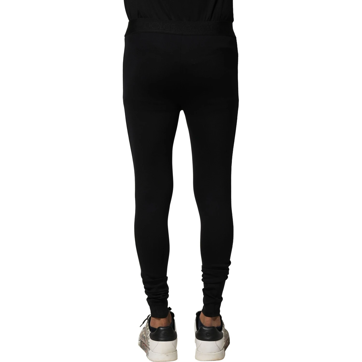 Black Nylon Elastic Logo Men Leggings Pants