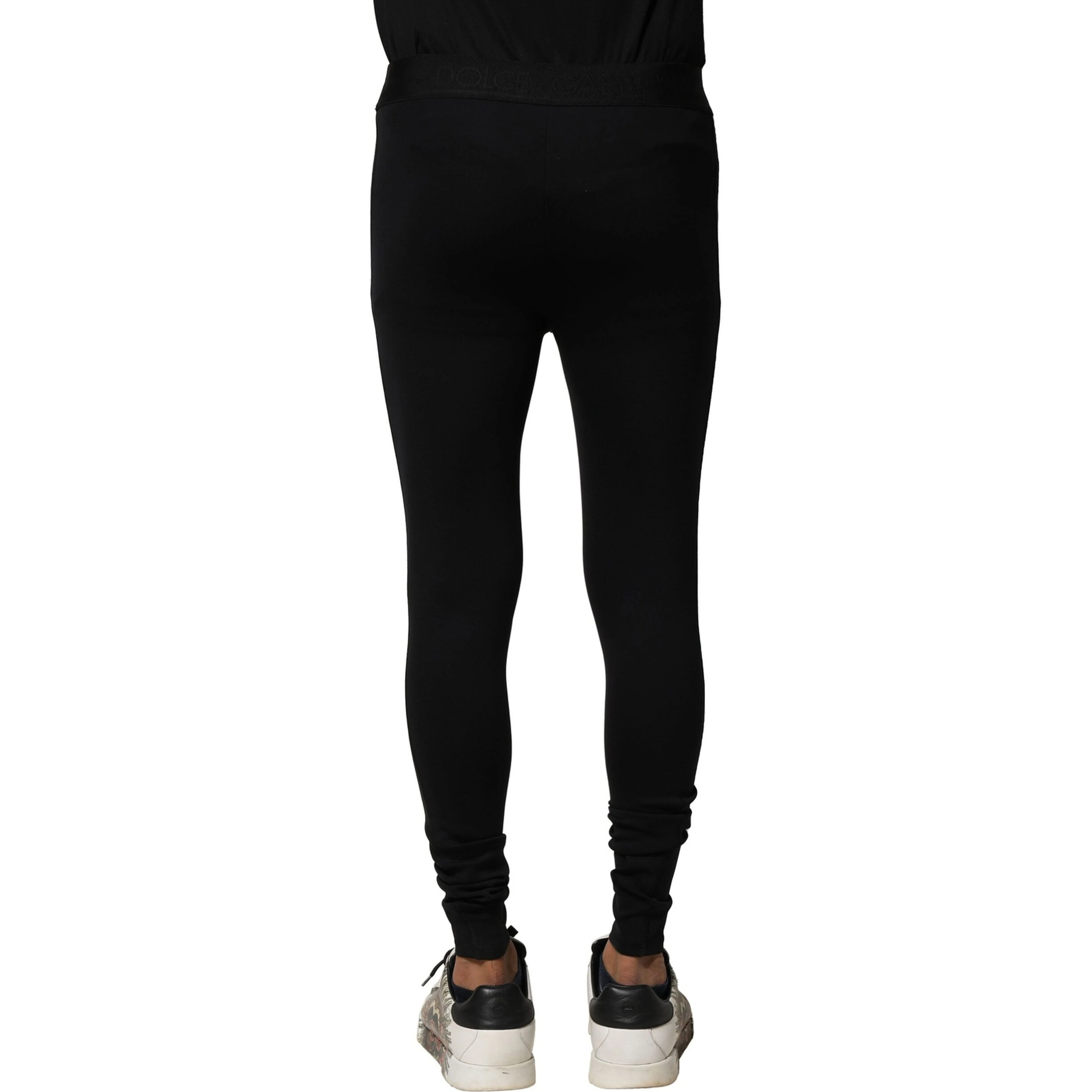 Black Nylon Elastic Logo Men Leggings Pants