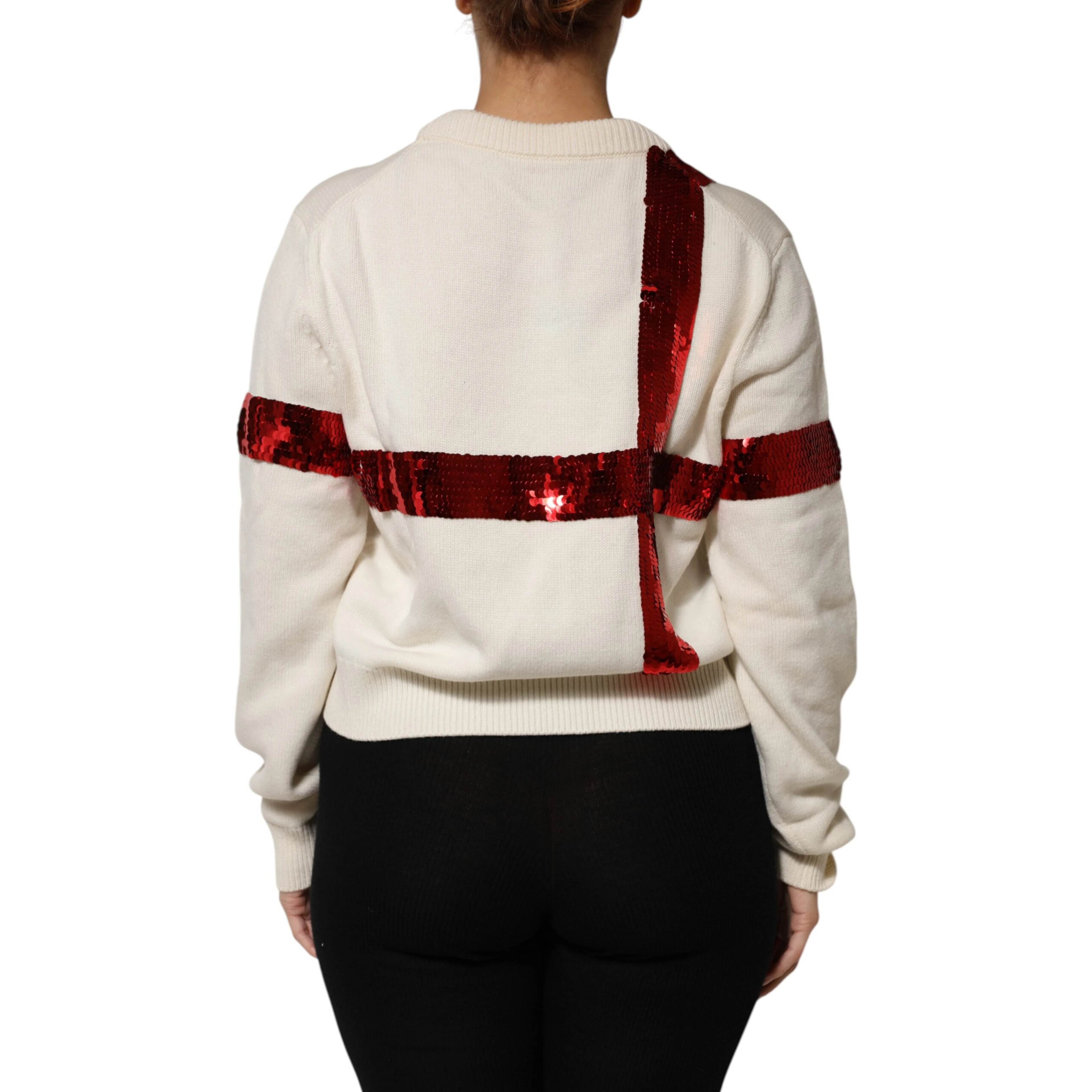 White Sequined Crew Neck Pullover Sweater