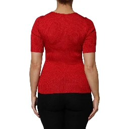 Red Round Neck Short Sleeves Pullover Top