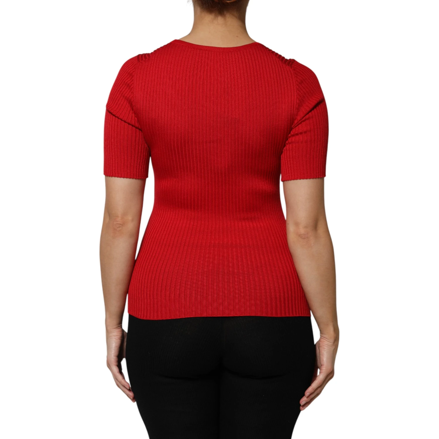 Red Round Neck Short Sleeves Pullover Top