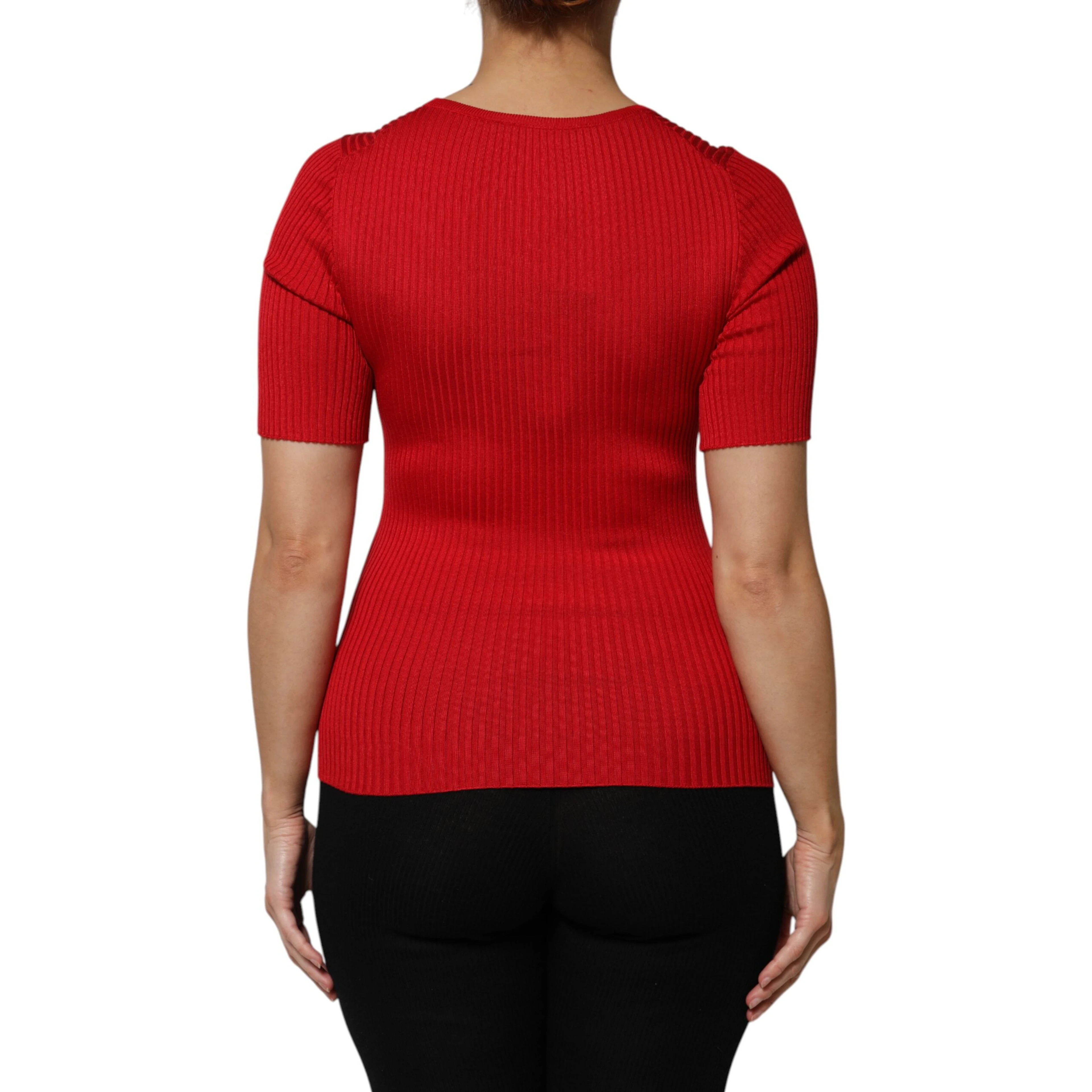 Red Round Neck Short Sleeves Pullover Top