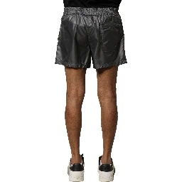 Gray Polyester Mid Waist Casual Bermuda Shorts