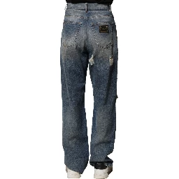 Blue Cotton Tattered Men Denim Jeans