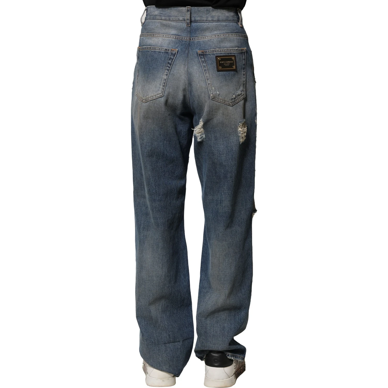 Blue Cotton Tattered Men Denim Jeans