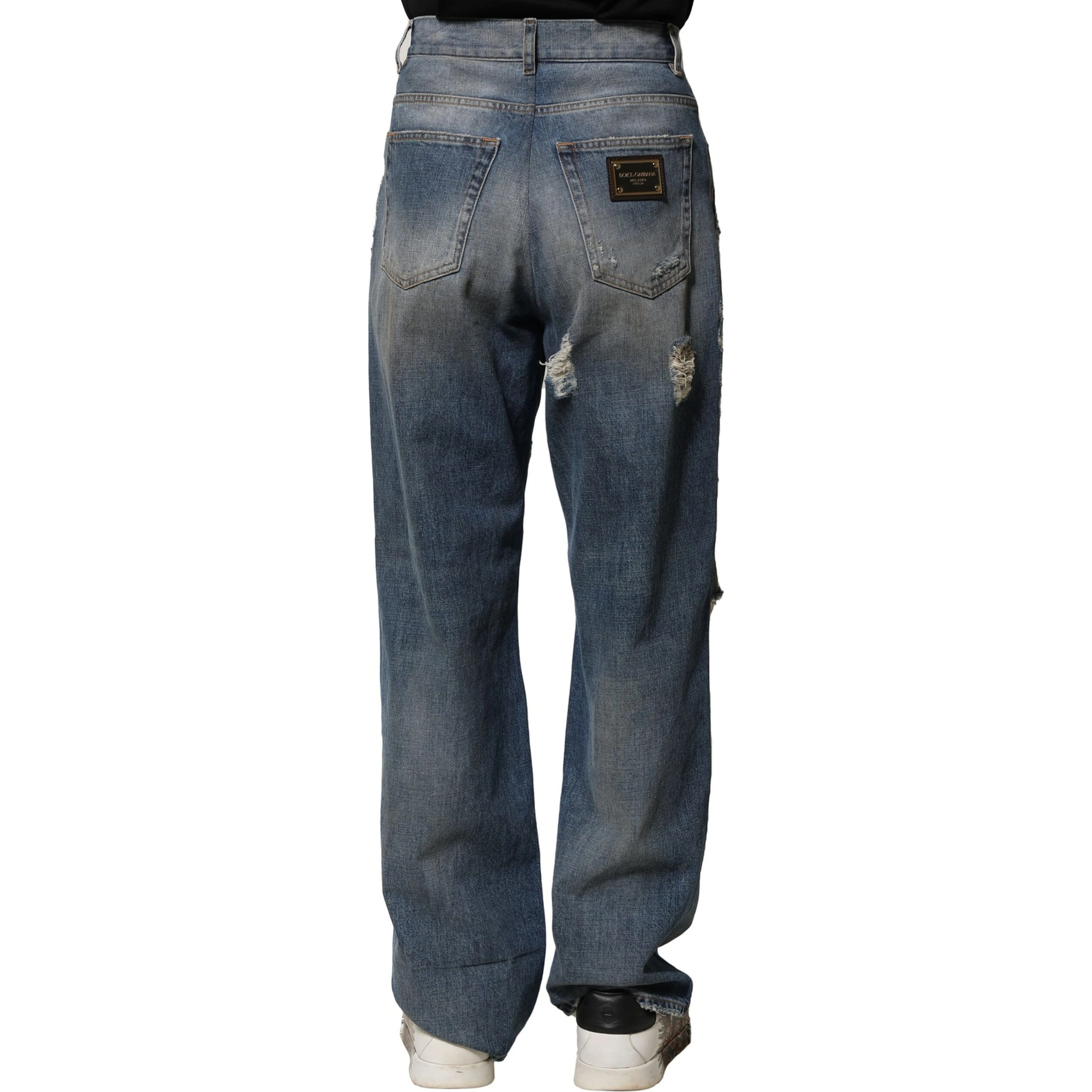 Blue Cotton Tattered Men Denim Jeans