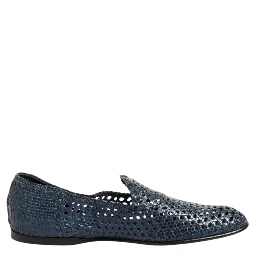 Blue Woven Leather Slip On Loafers Shoes