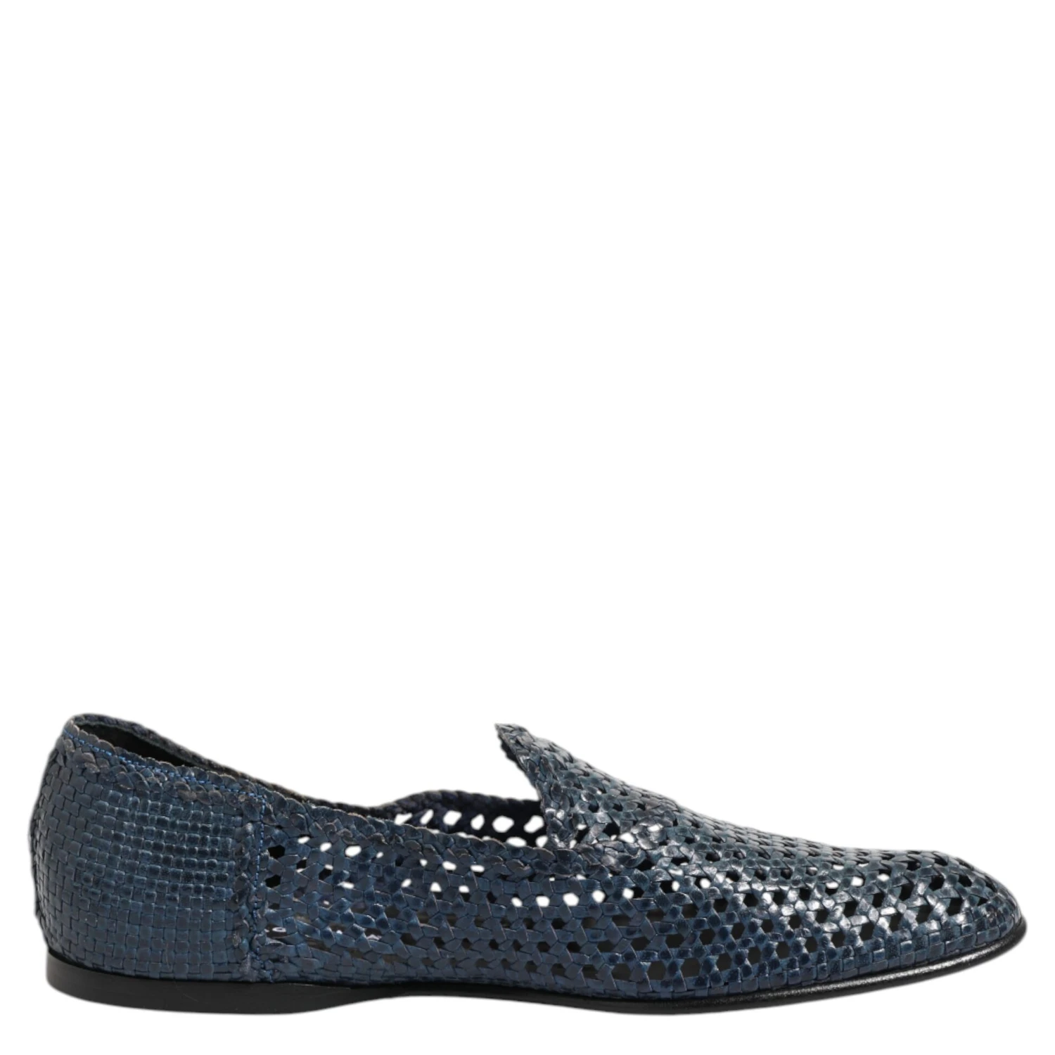 Blue Woven Leather Slip On Loafers Shoes