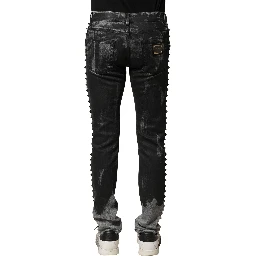 Black Washed Embellished Skinny Denim Jeans
