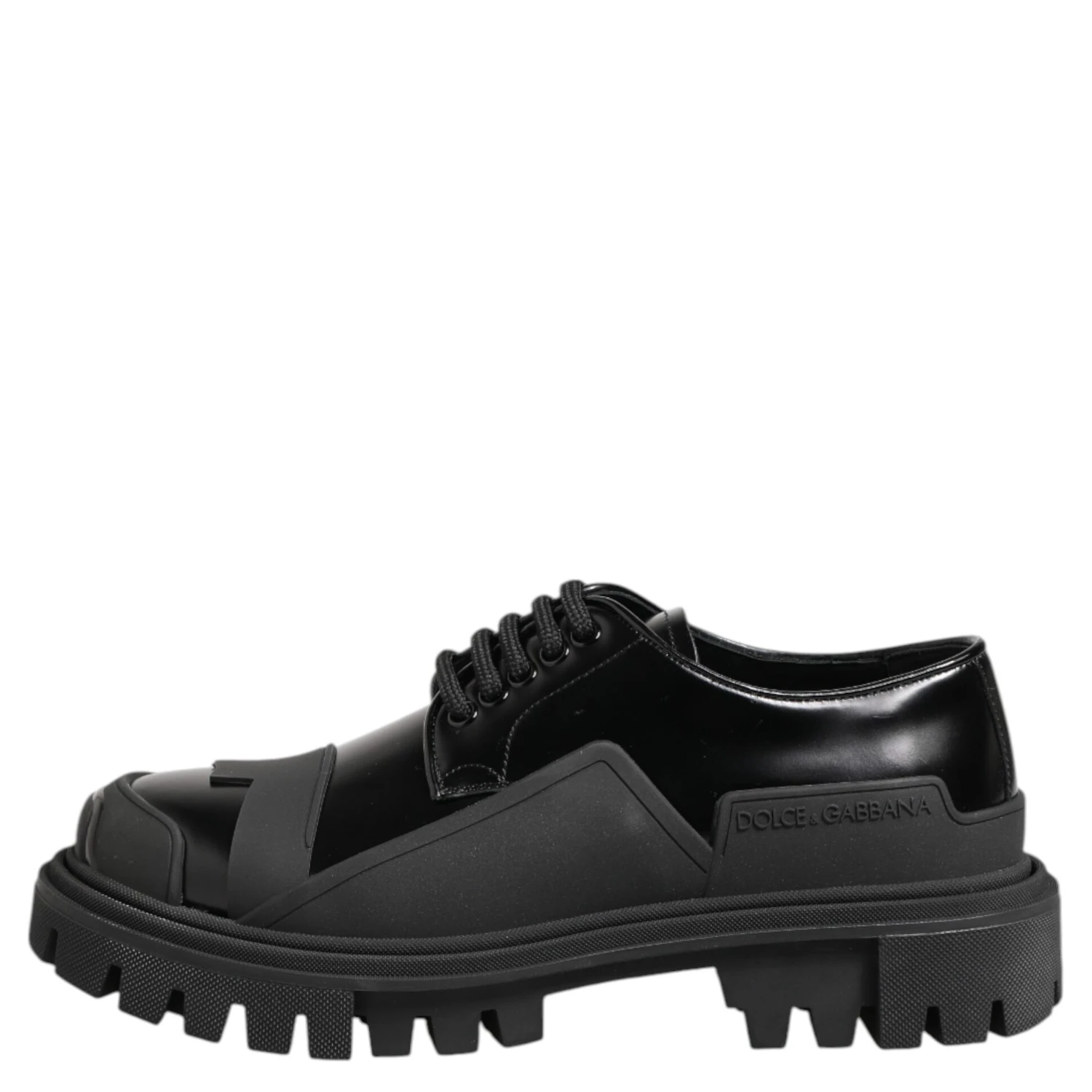 Black Patent Leather Trekking Derby Shoes