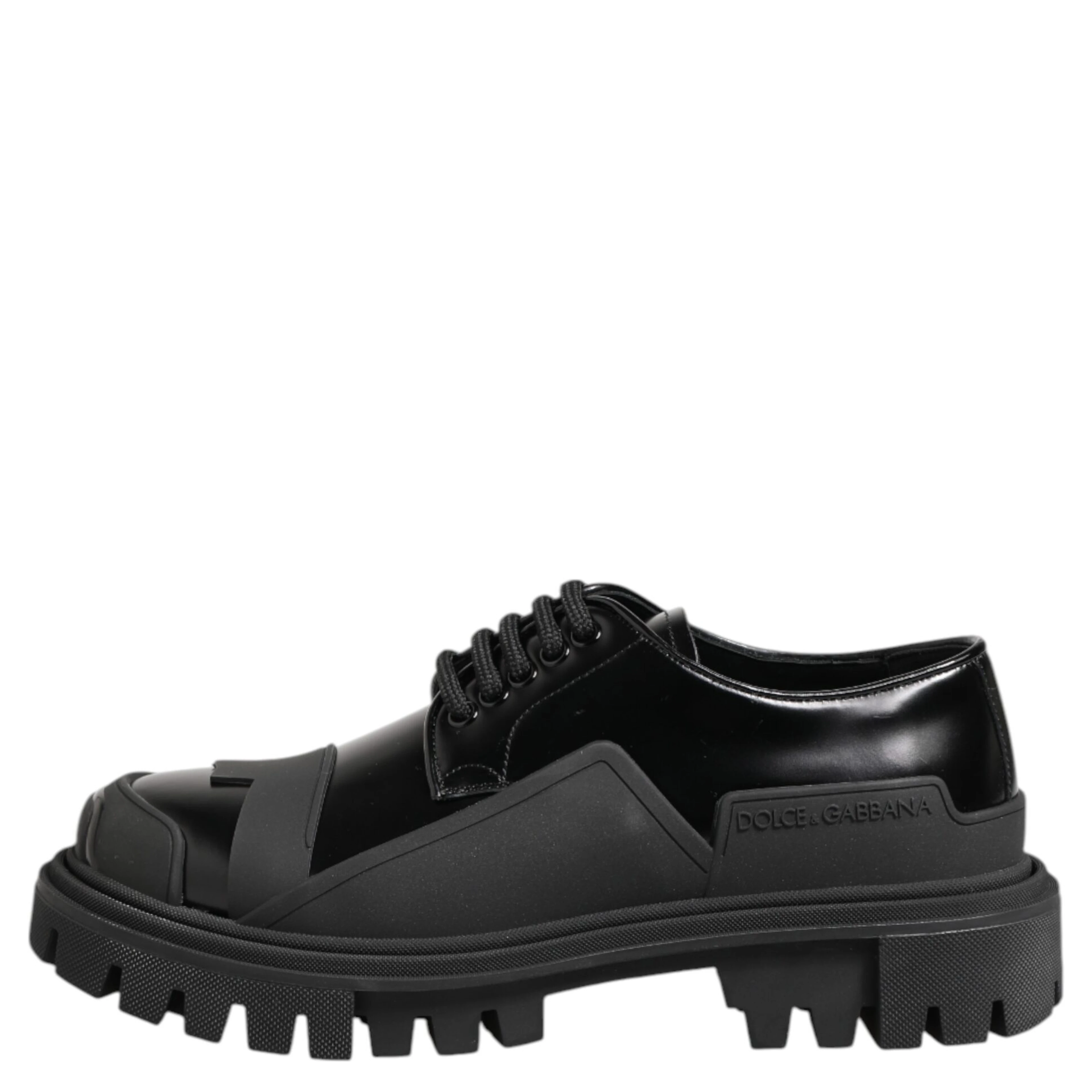 Black Patent Leather Trekking Derby Shoes