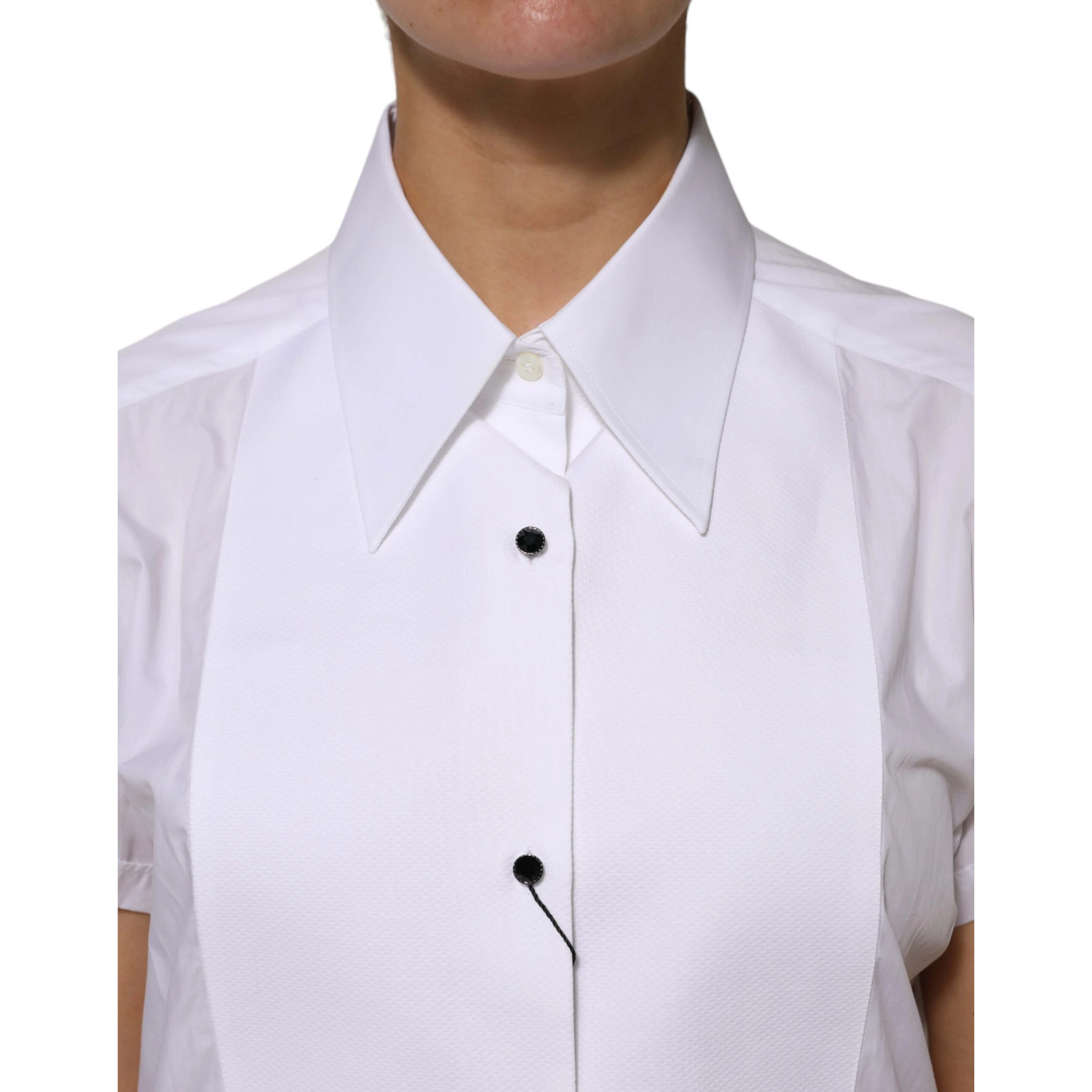 White Cotton Collared Short Sleeves Top