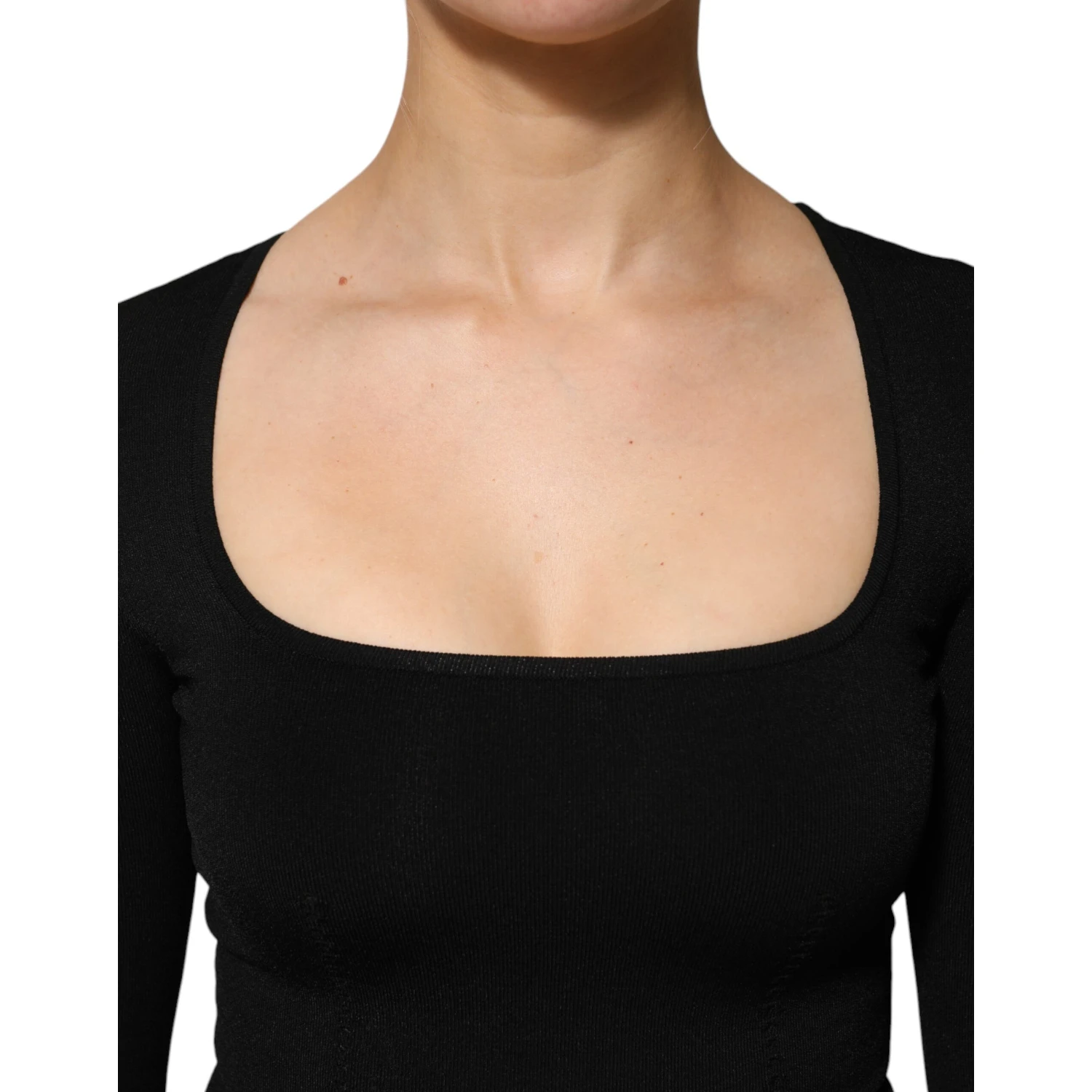 Black Square Neck Long Sleeves Pullover Top